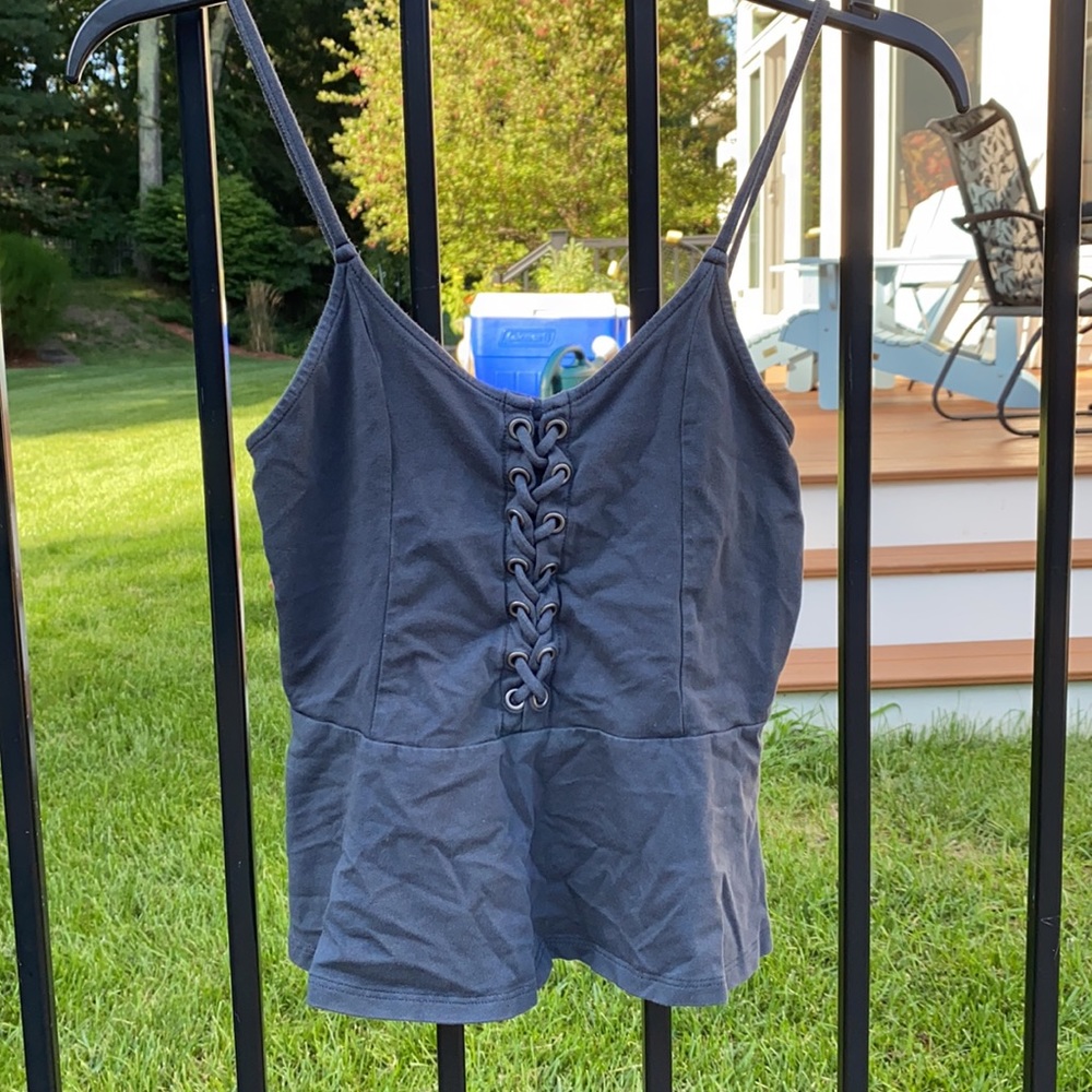 Lace up slate tank top